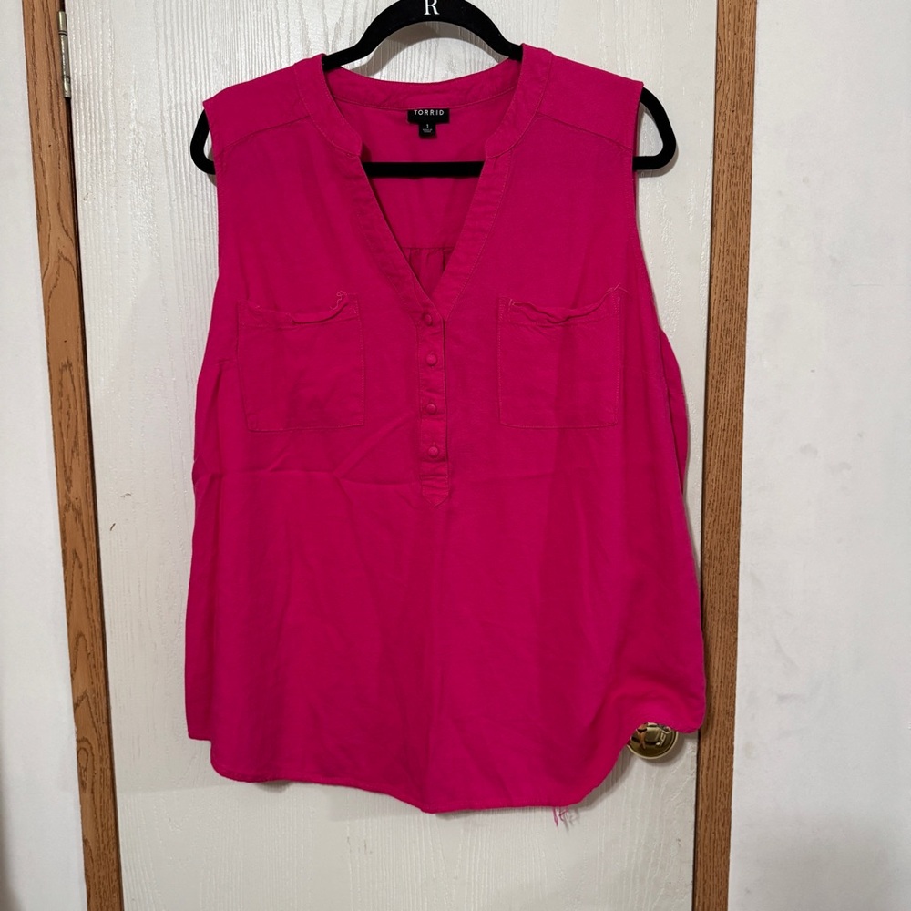 Torrid Linen Blend Sleeveless Top – Pink, Size 1 - Picture 3 of 6